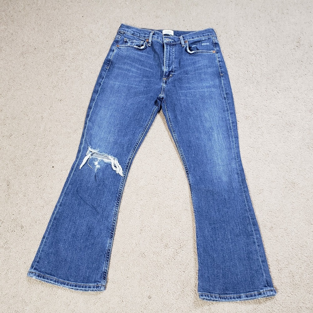 Citizens of Humanity Demy Cropped Flare Jeans 28 Premium Vintage Rip Distressed